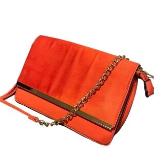 Red and Gold Chain Suede CrossBody Clutch Purse